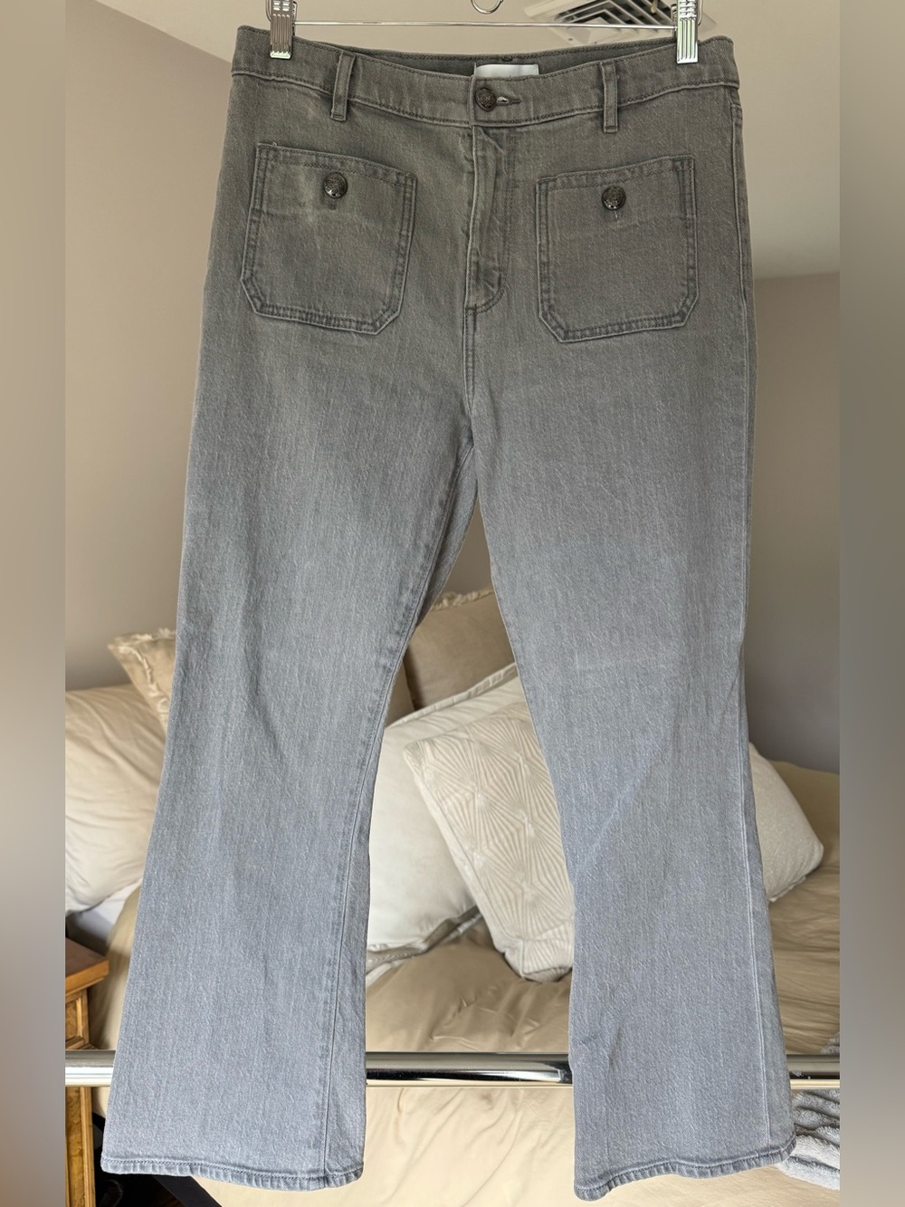 LOFT Gray Flare Jeans with Front Patch Pockets